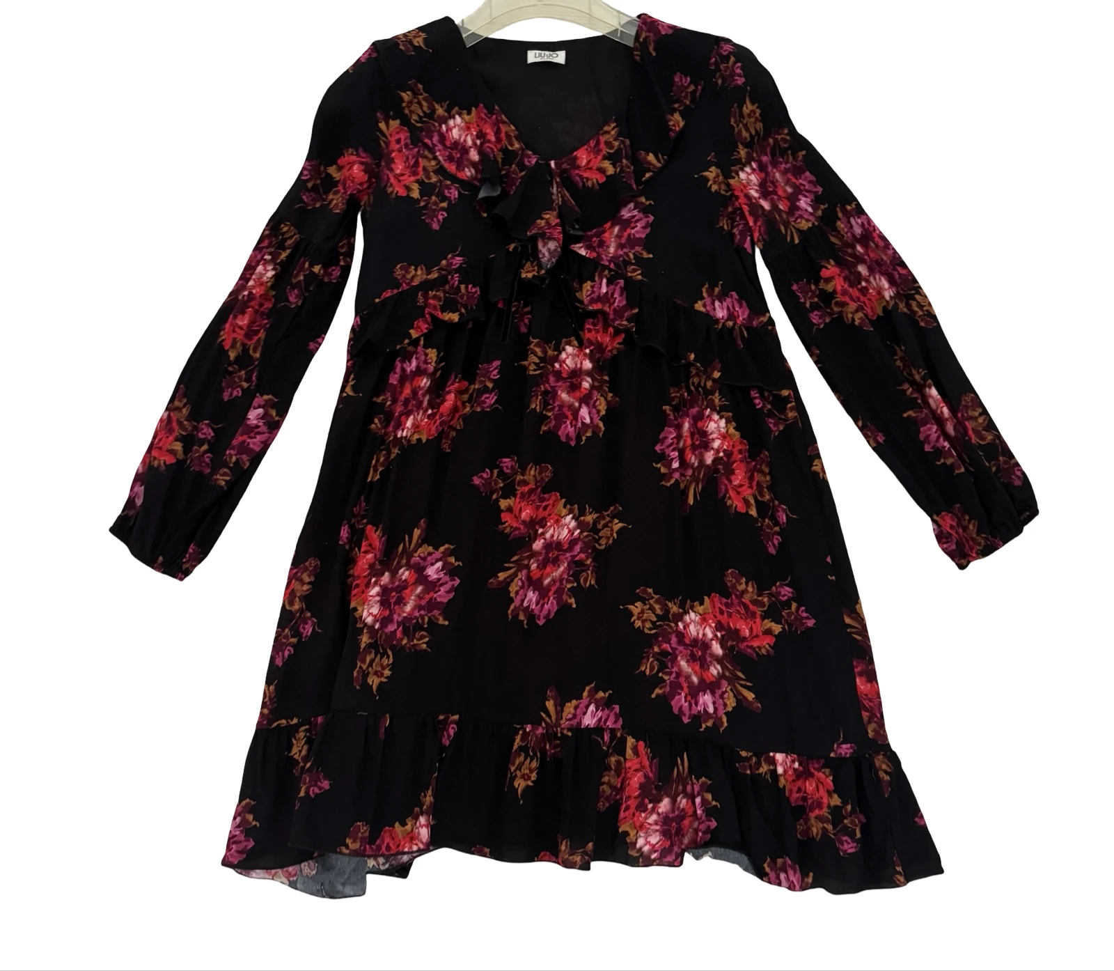 LIU JO Milano vestido floral negro con estampado de flores rosas – photo 7